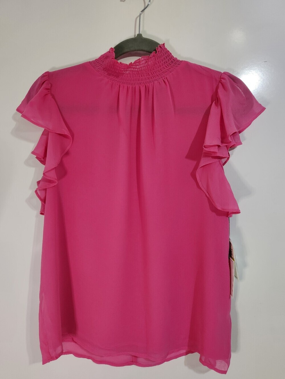1. State Hot Pink Smocked Neck Ruffle Sleeve Blouse, Size MED